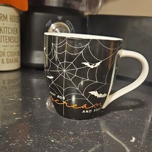 Black Halloween Mug with Spider Web and Bats